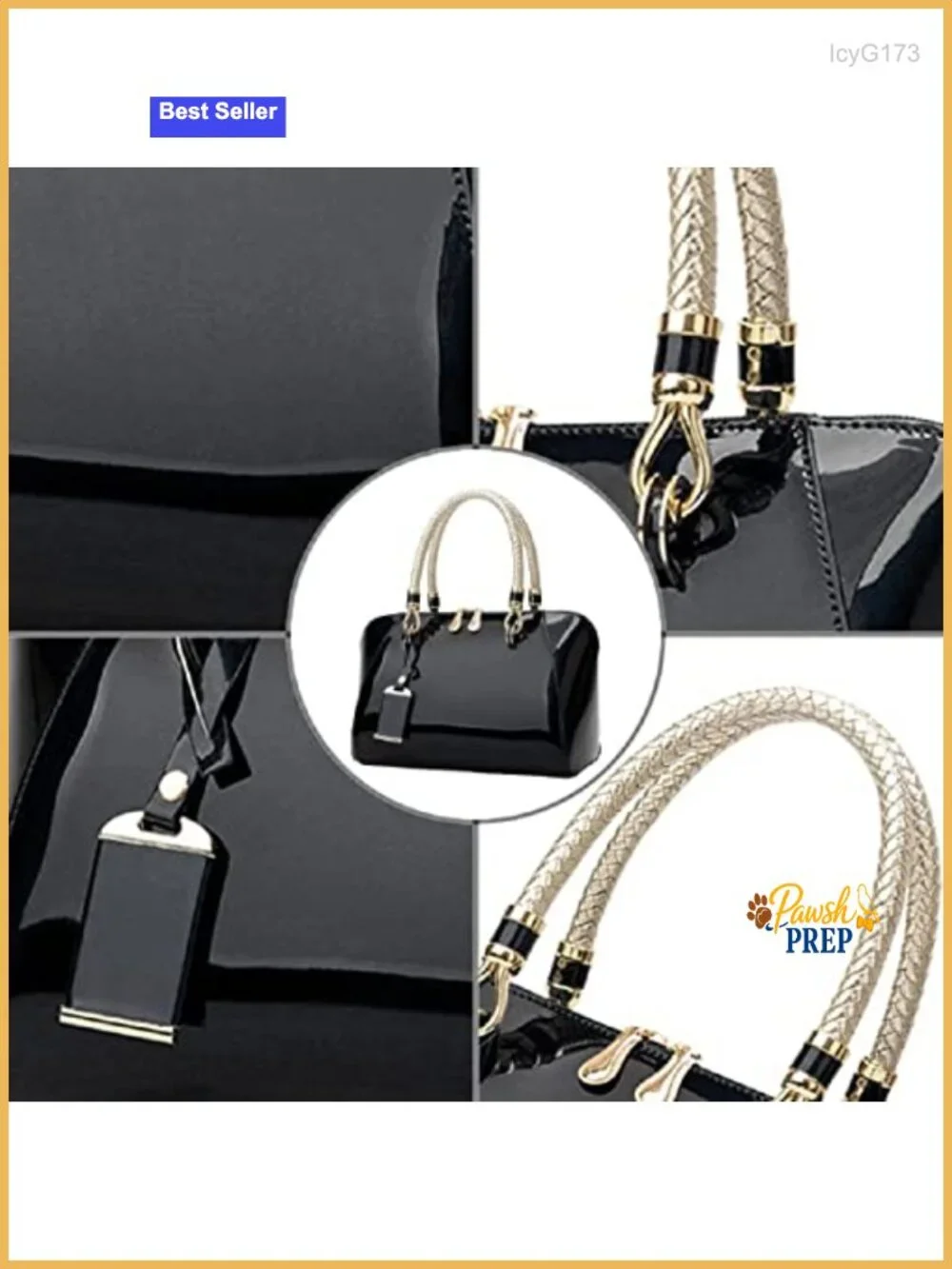 Patent Faux Leather Satchel Handbag Crossbody Shoulder Bag with Top Handle